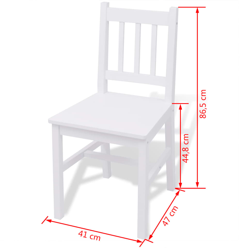 Pine wood table and chairs set, 7 pieces, white