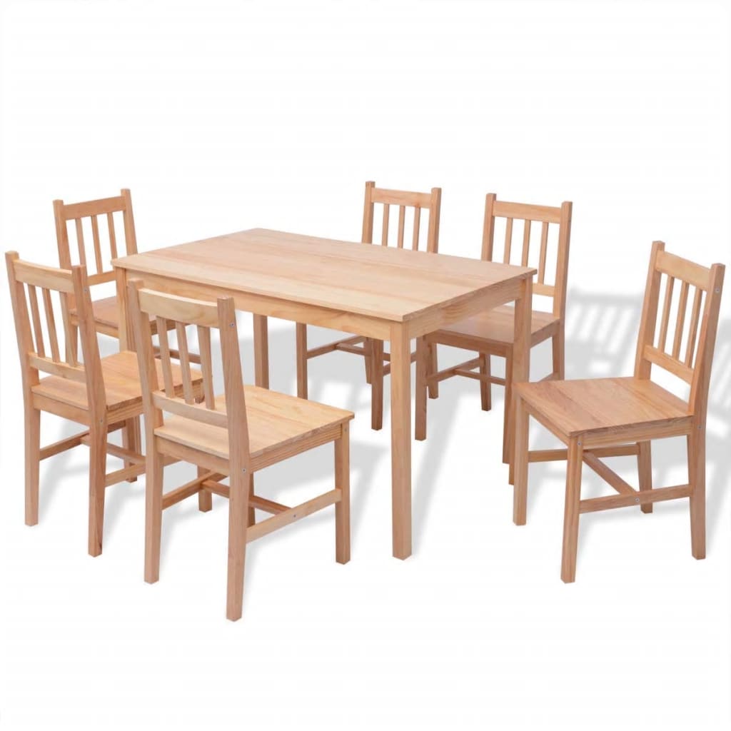 Pine wood table and chairs set, 7 pieces