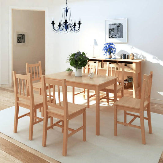 Pine wood table and chairs set, 7 pieces