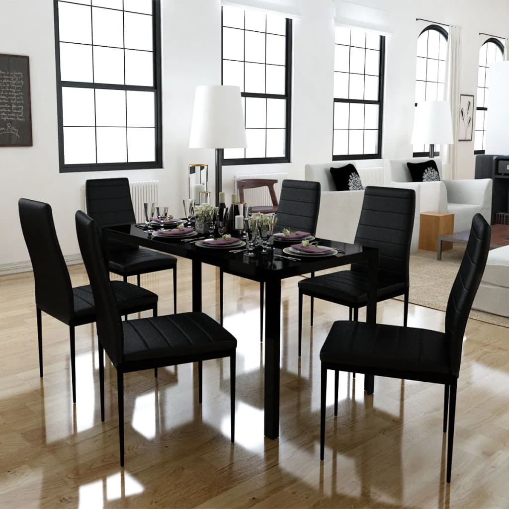 7-piece kitchen table and chairs set, black