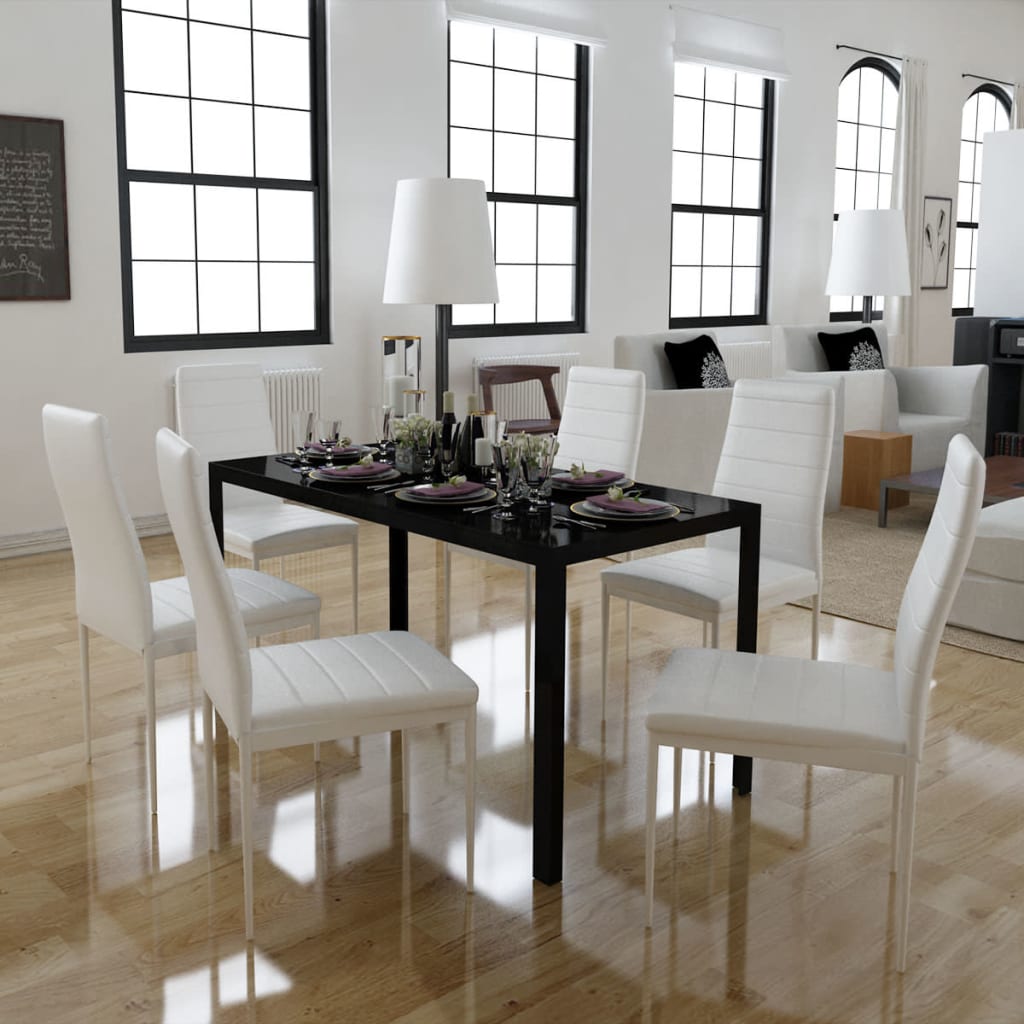 7-piece black and white kitchen table and chairs set