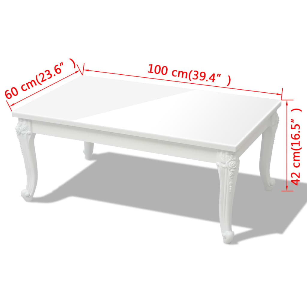 Glossy fiberglass coffee table 100x60x42 cm white