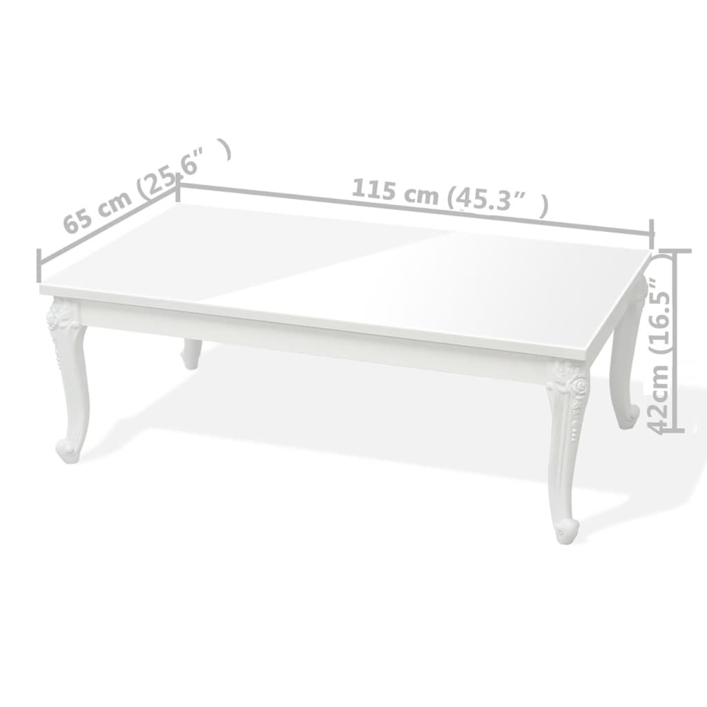 Coffee table, high-gloss white, 115x65x42 cm