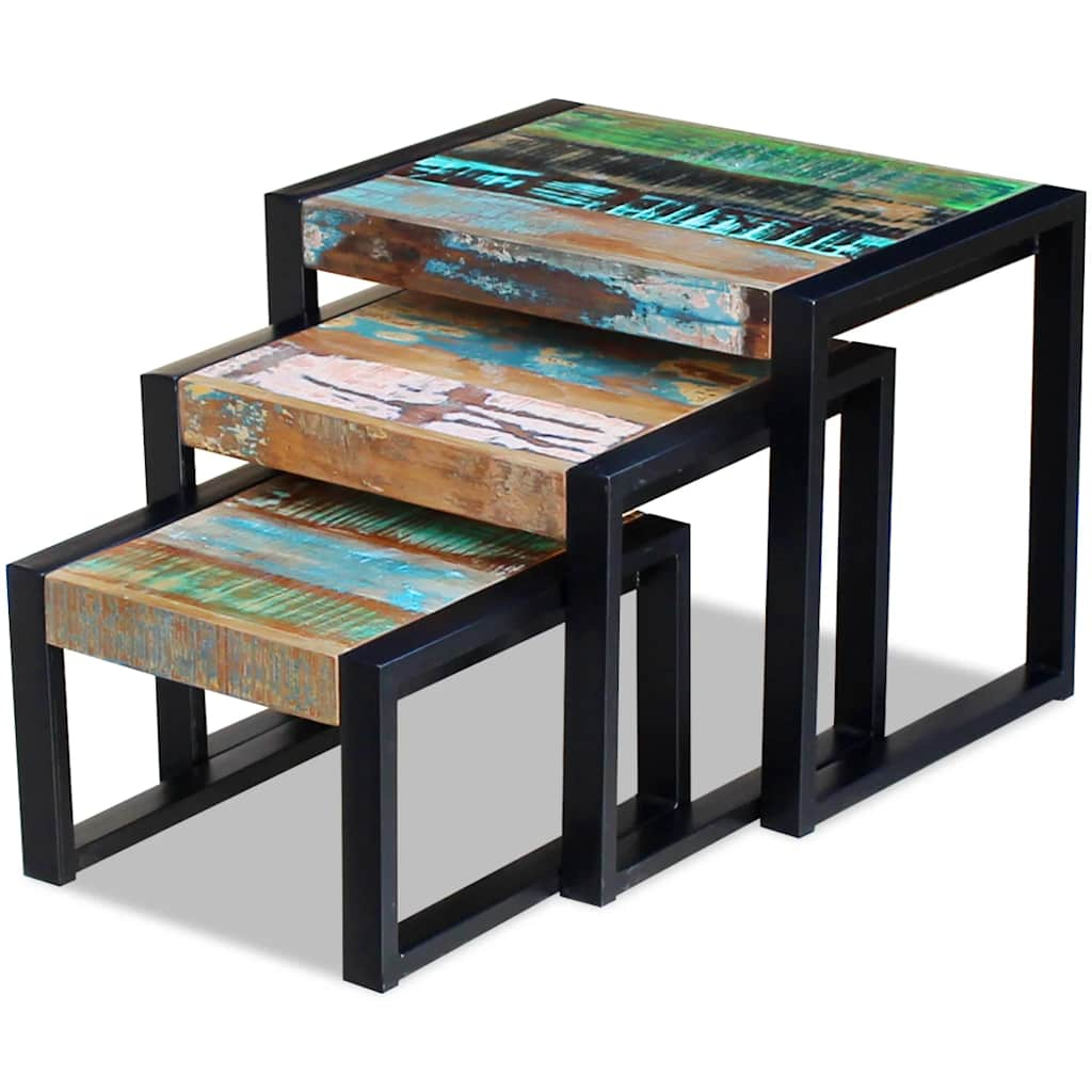 Stackable tables, 3 pieces, solid recycled wood