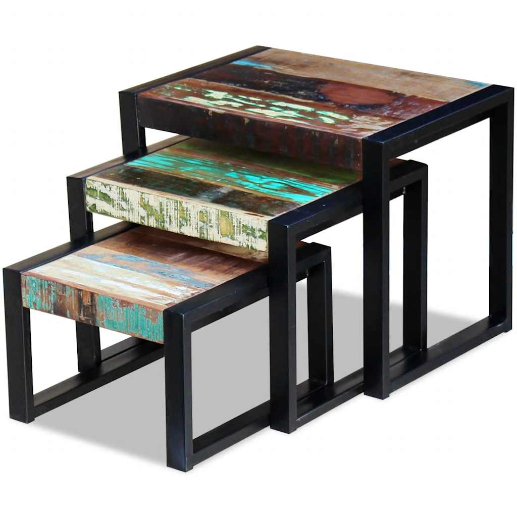 Stackable tables, 3 pieces, solid recycled wood