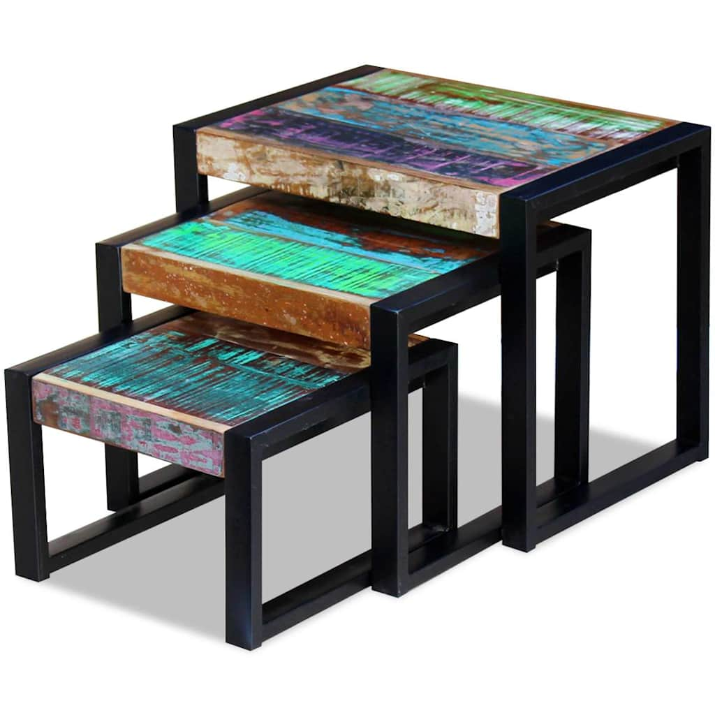 Stackable tables, 3 pieces, solid recycled wood