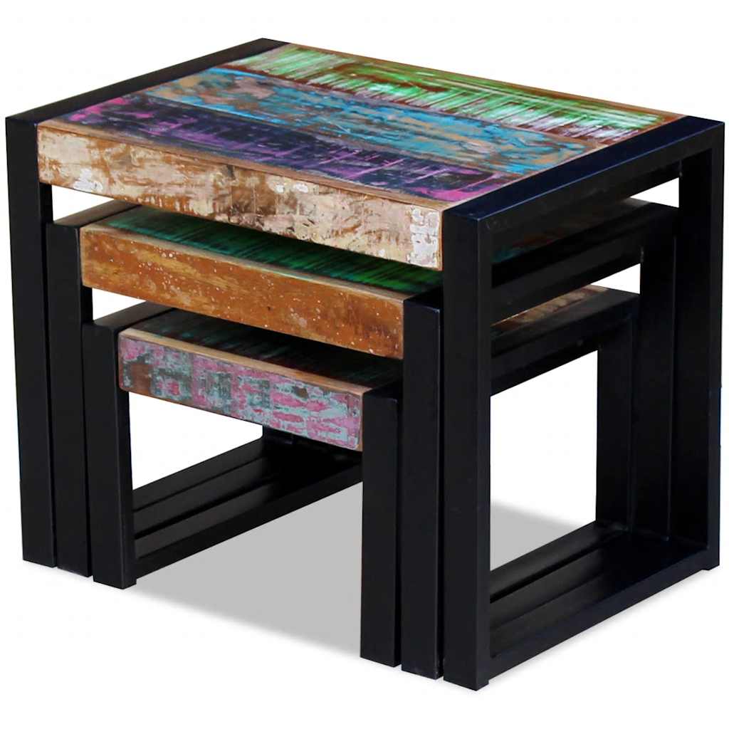 Stackable tables, 3 pieces, solid recycled wood