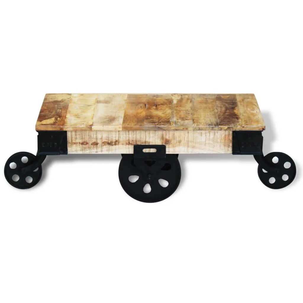 Raw mango wood coffee table with wheels