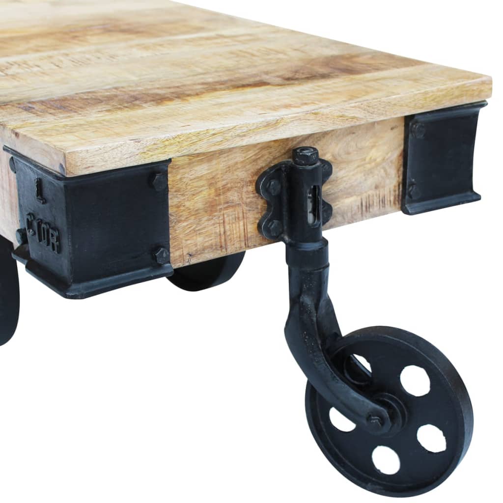 Raw mango wood coffee table with wheels