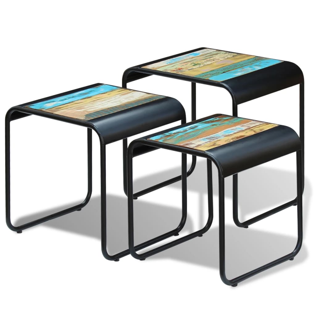 Stackable tables, 3 pieces, solid recycled wood