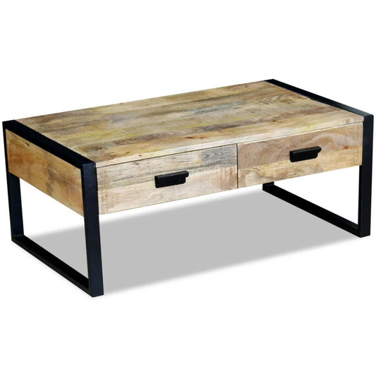 Coffee table with 2 drawers made of solid mango wood, 100x60x40 cm