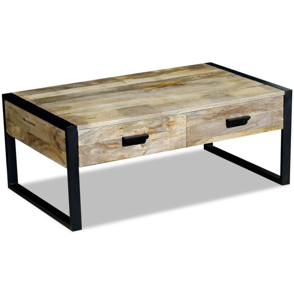 Coffee table with 2 drawers made of solid mango wood, 100x60x40 cm