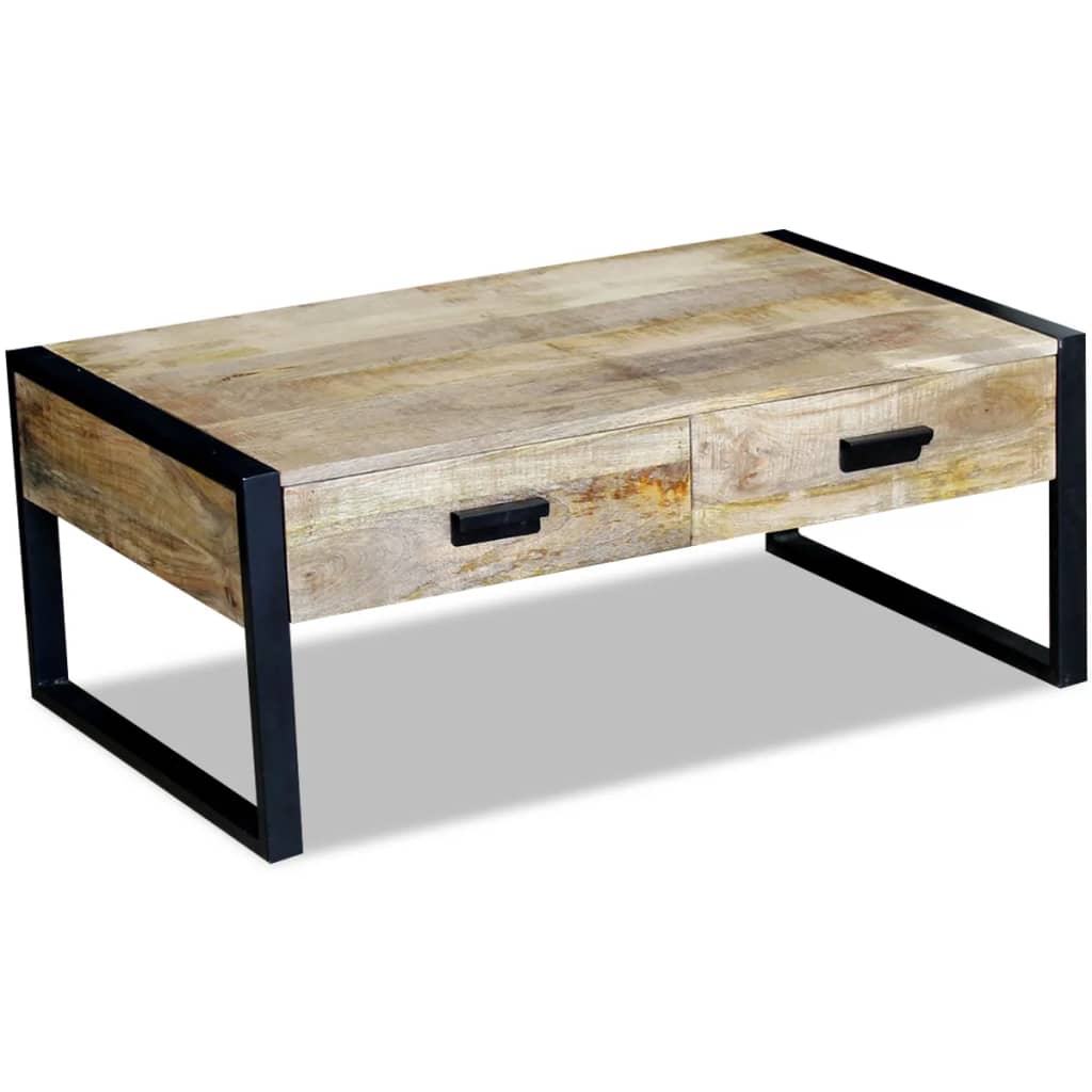 Coffee table with 2 drawers made of solid mango wood, 100x60x40 cm