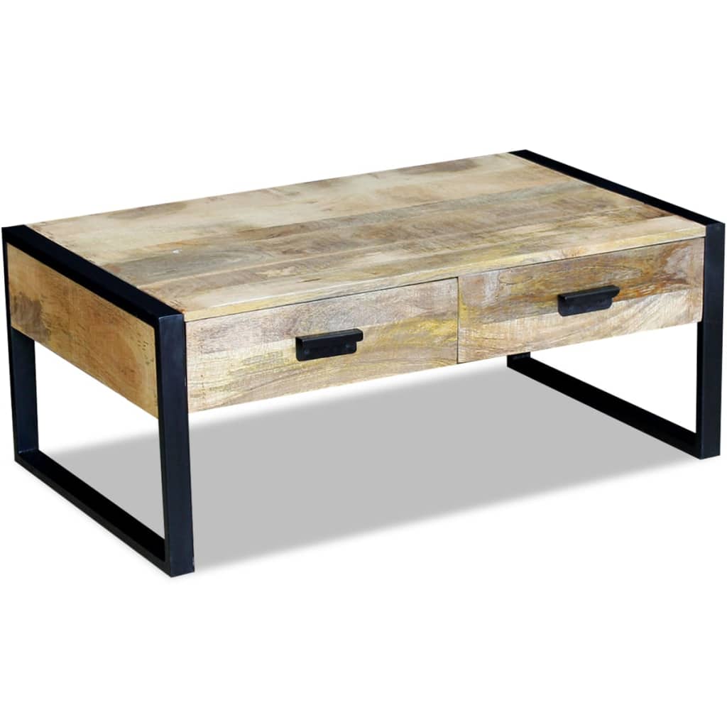 Coffee table with 2 drawers made of solid mango wood, 100x60x40 cm