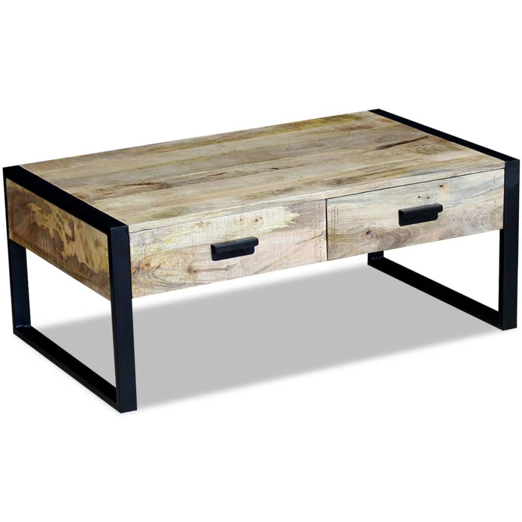 Coffee table with 2 drawers made of solid mango wood, 100x60x40 cm