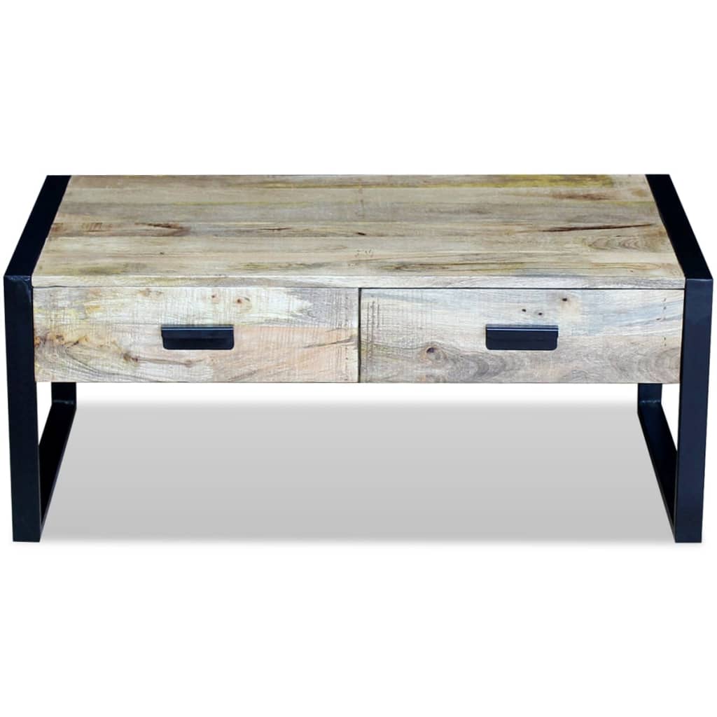 Coffee table with 2 drawers made of solid mango wood, 100x60x40 cm