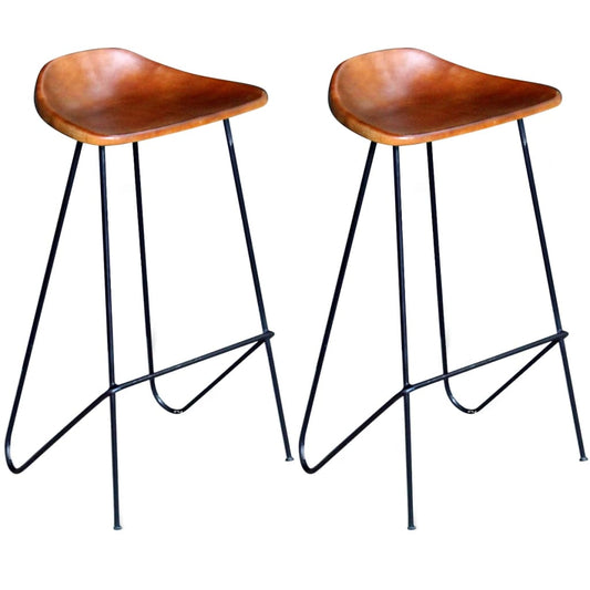 Bar stools, 2 pcs., black and brown, genuine leather