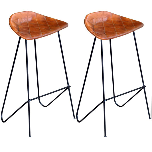 Bar stools, 2 pcs., black and brown, genuine leather