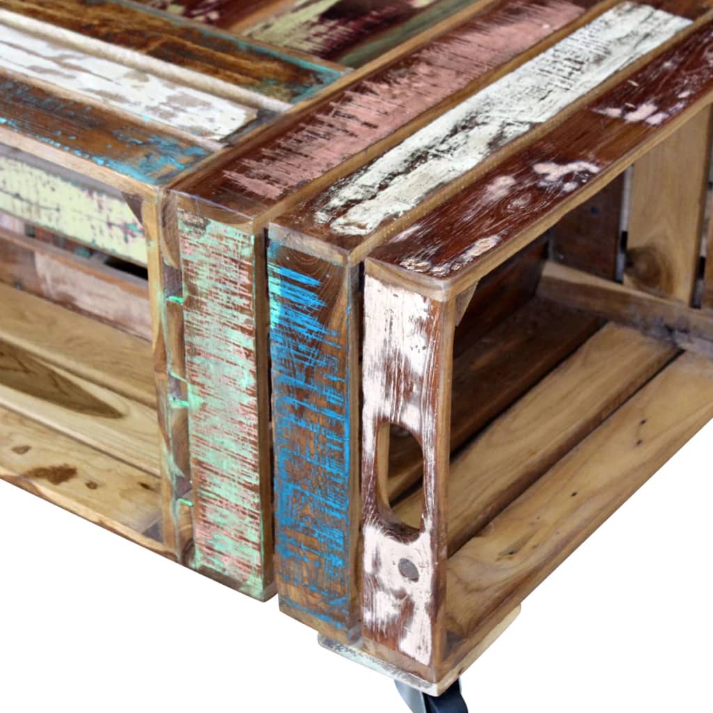 Coffee table, 70 x 70 x 35 cm, solid recycled wood