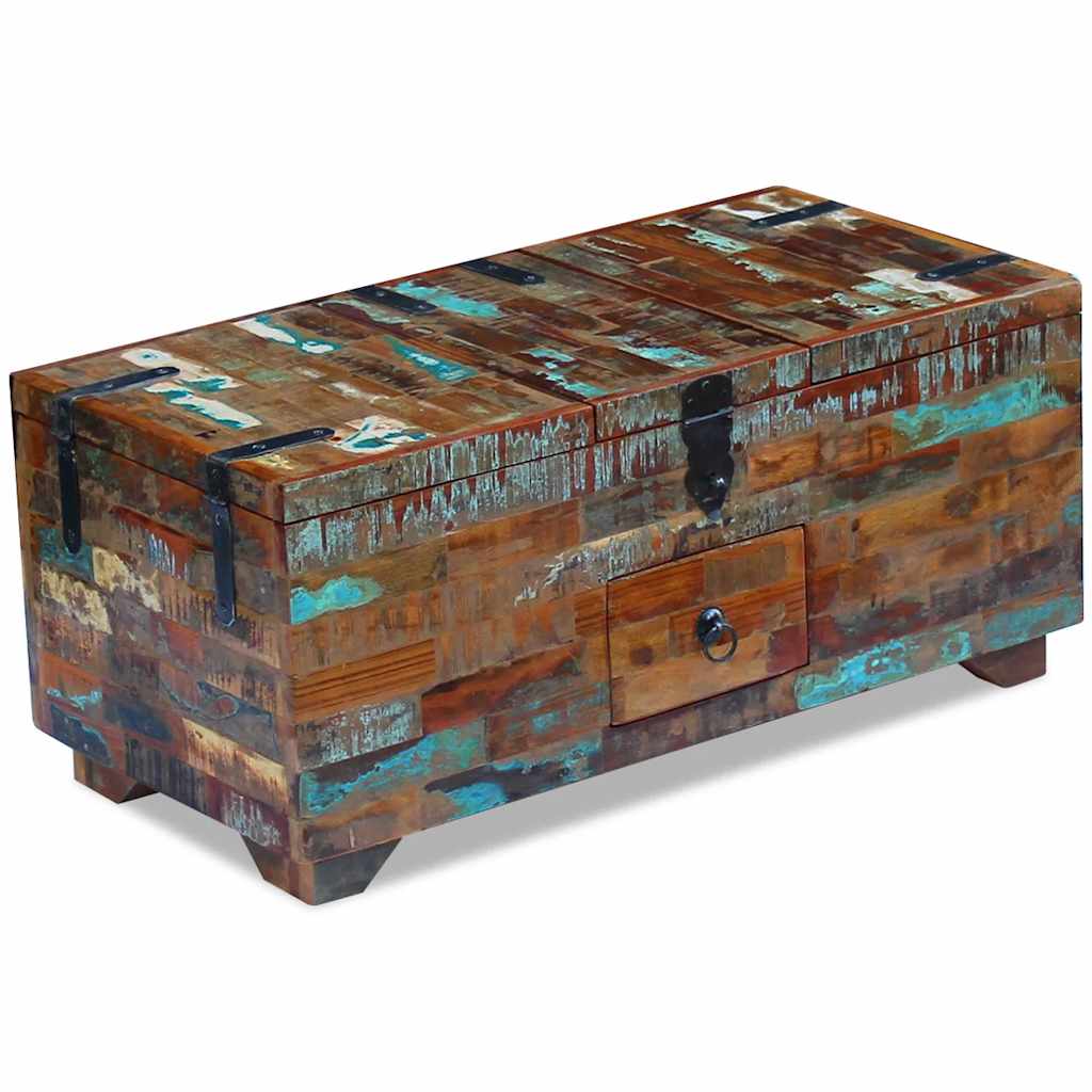 Chest coffee table, 80 x 40 x 35 cm, solid recycled wood