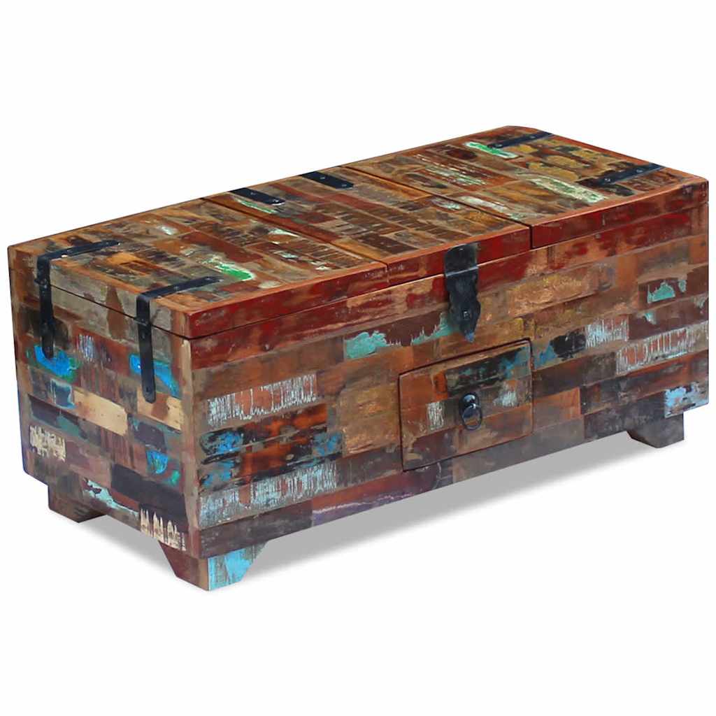 Chest coffee table, 80 x 40 x 35 cm, solid recycled wood