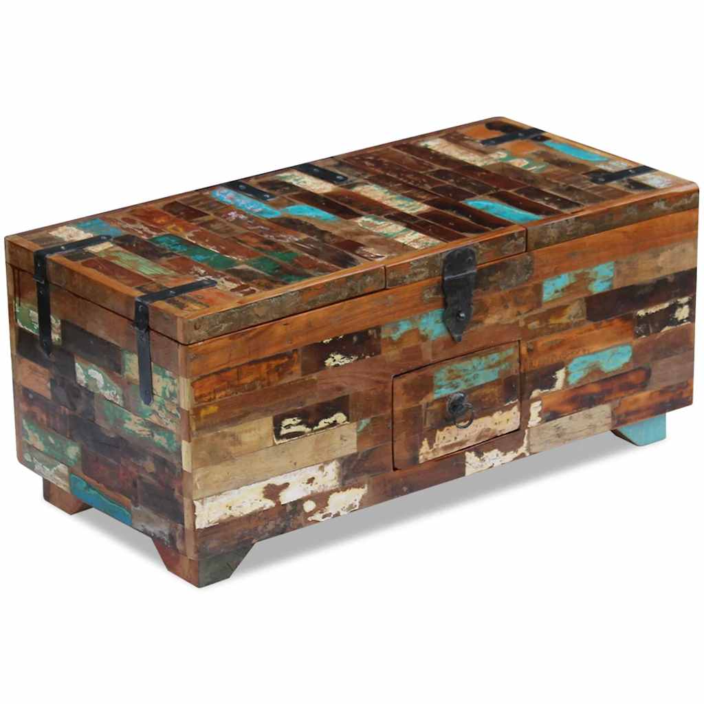 Chest coffee table, 80 x 40 x 35 cm, solid recycled wood