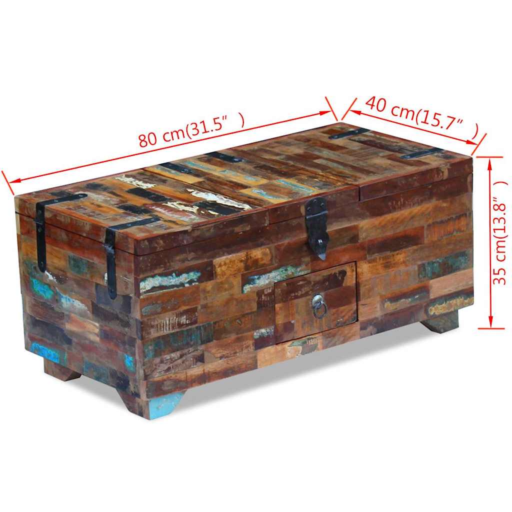 Chest coffee table, 80 x 40 x 35 cm, solid recycled wood