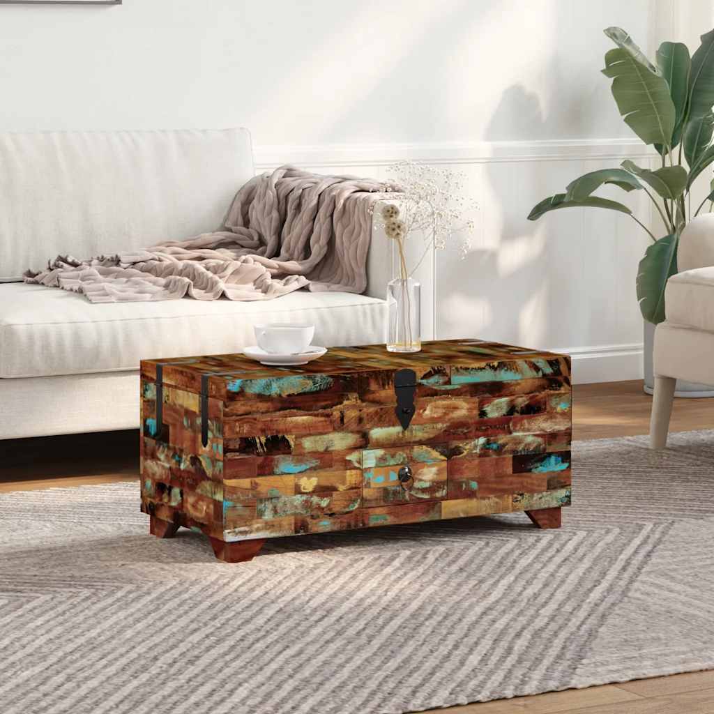 Chest coffee table, 80 x 40 x 35 cm, solid recycled wood