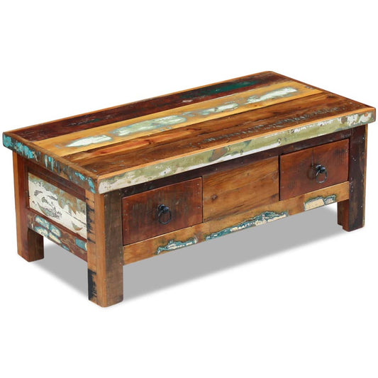 Coffee table with drawers, 90x45x35 cm, solid recycled wood