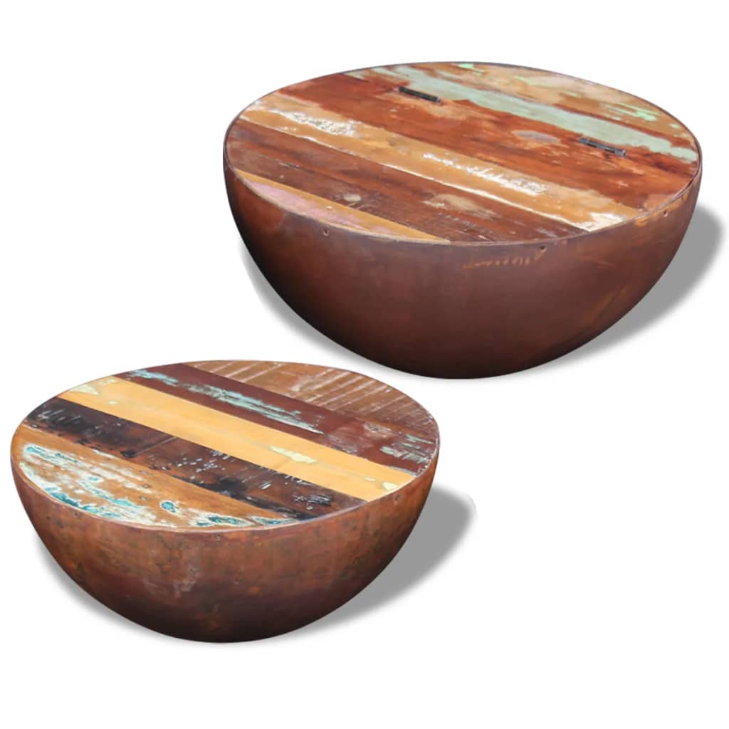 2-piece bowl-shaped coffee table set, solid recycled wood