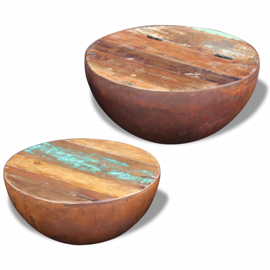 2-piece bowl-shaped coffee table set, solid recycled wood