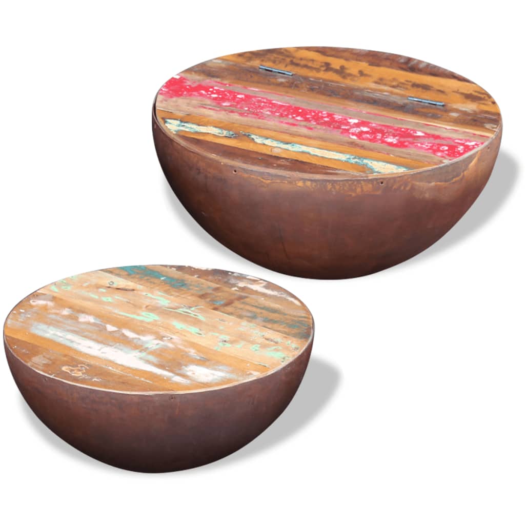 2-piece bowl-shaped coffee table set, solid recycled wood