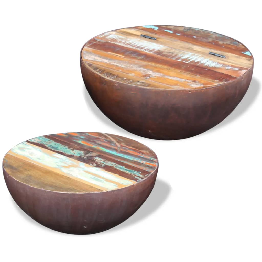 2-piece bowl-shaped coffee table set, solid recycled wood