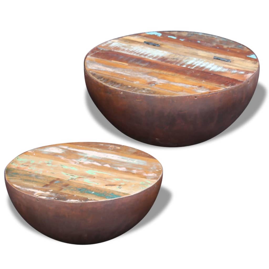 2-piece bowl-shaped coffee table set, solid recycled wood