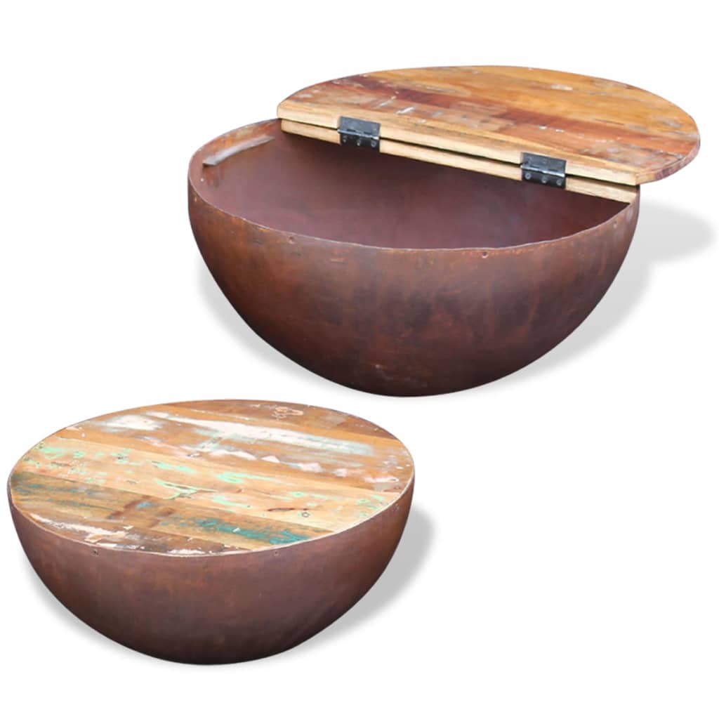 2-piece bowl-shaped coffee table set, solid recycled wood