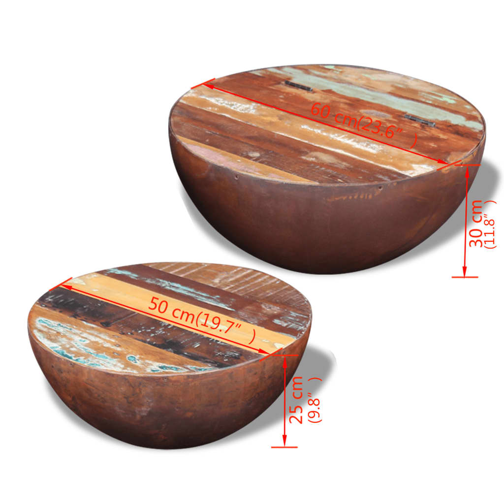 2-piece bowl-shaped coffee table set, solid recycled wood