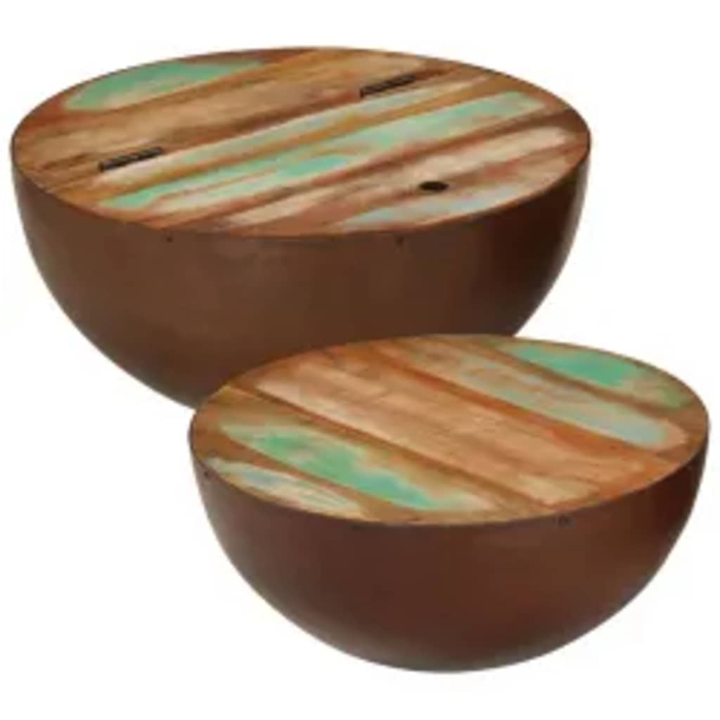 2-piece bowl-shaped coffee table set, solid recycled wood