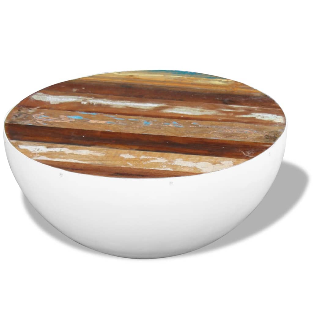 Bowl-shaped coffee table 60x60x30 cm solid recycled wood