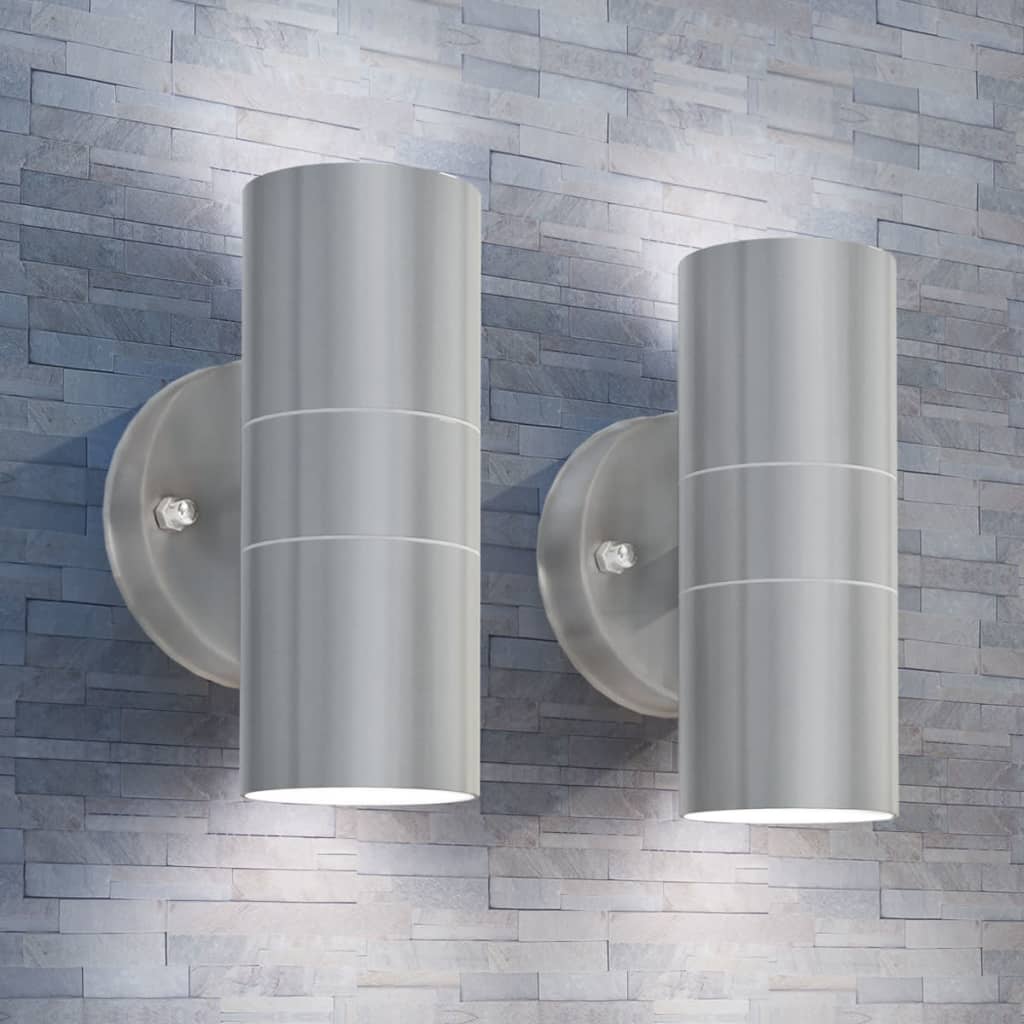 LED wall light, outdoor, 2 pcs, stainless steel, up/down