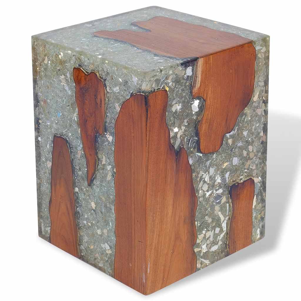 Stool, solid teak and resin