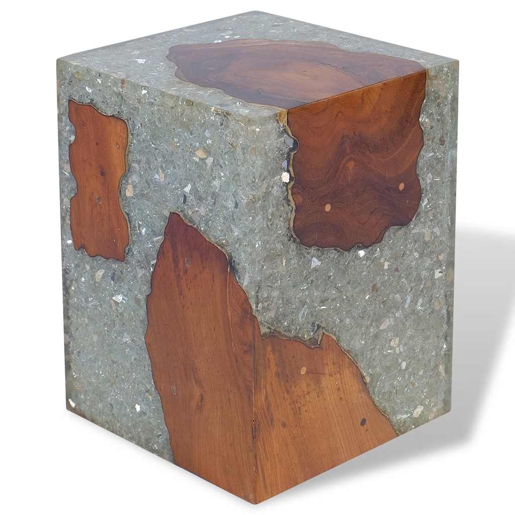 Stool, solid teak and resin