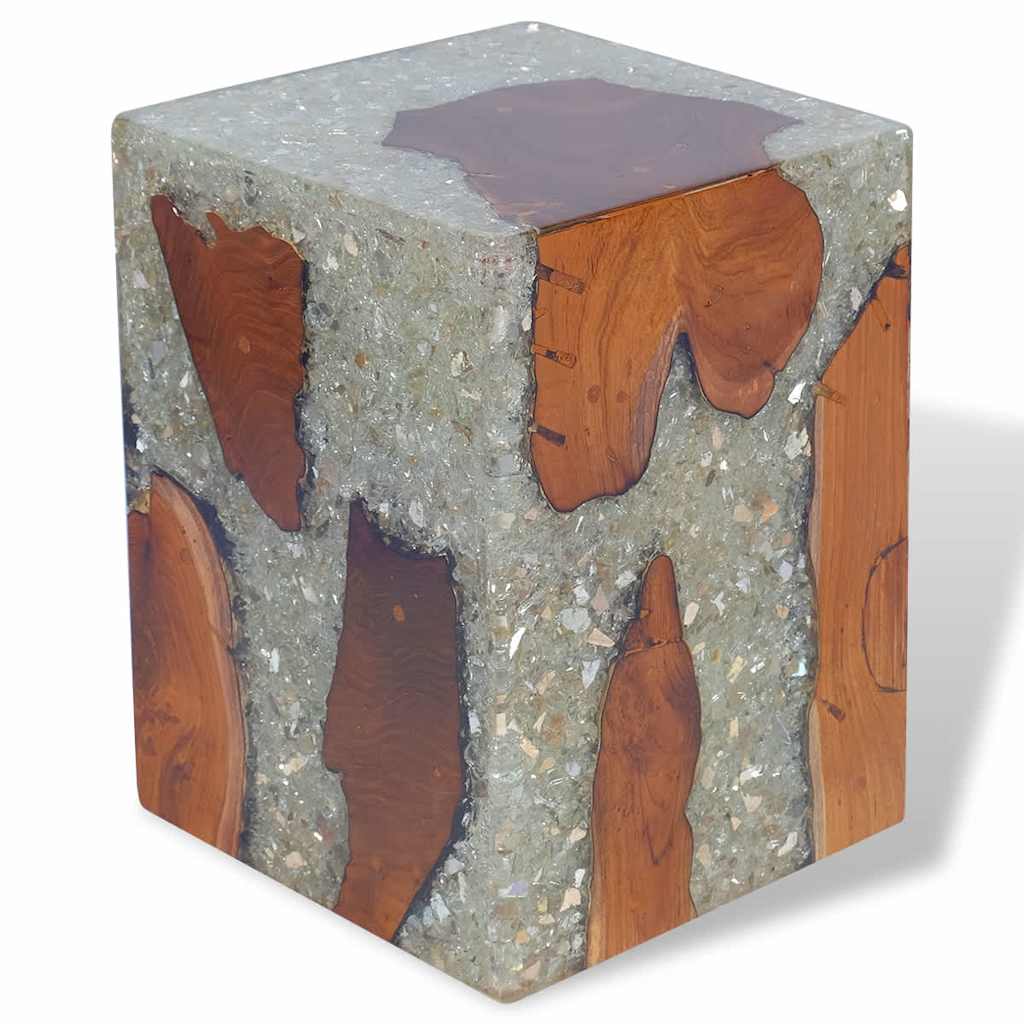 Stool, solid teak and resin