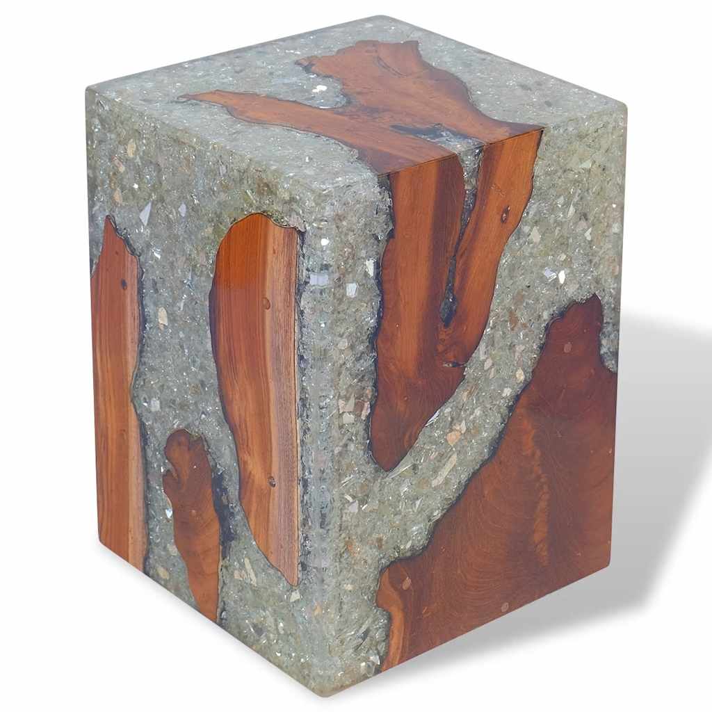 Stool, solid teak and resin