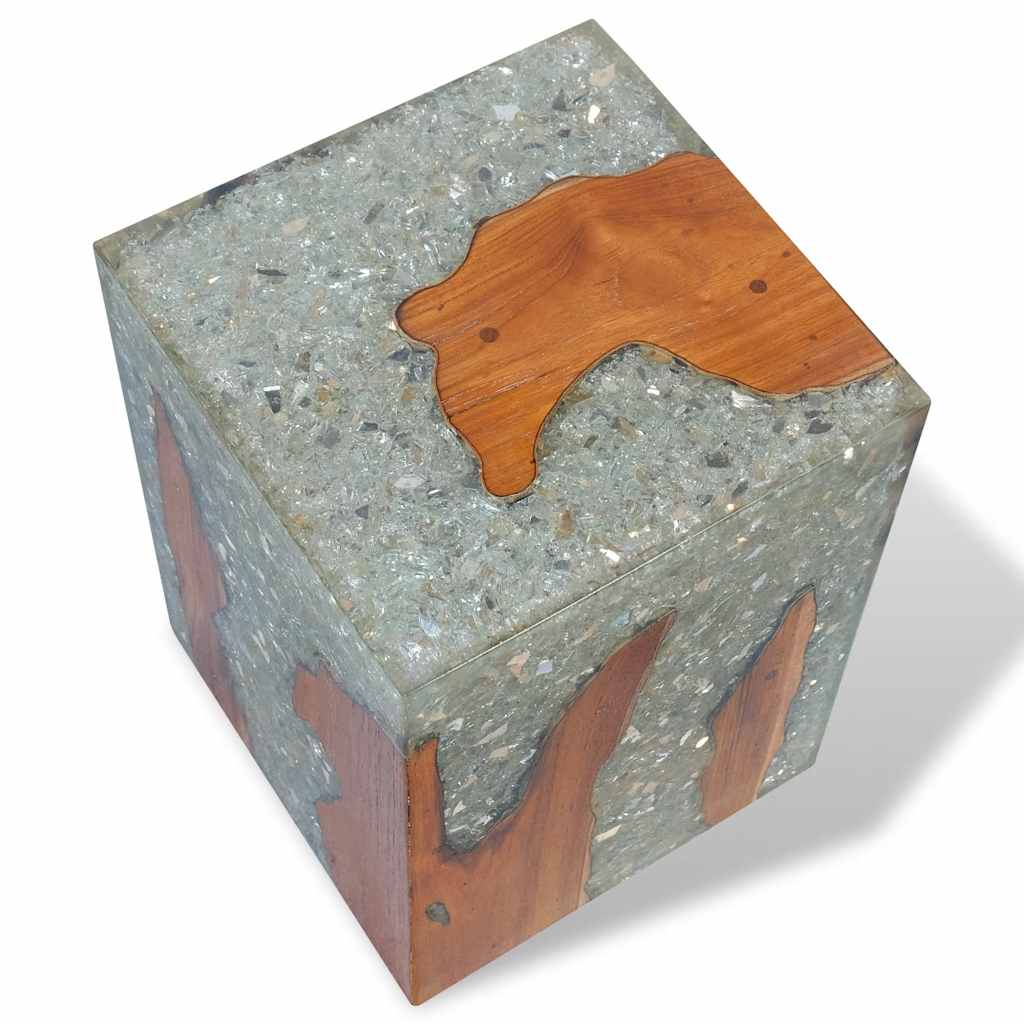 Stool, solid teak and resin