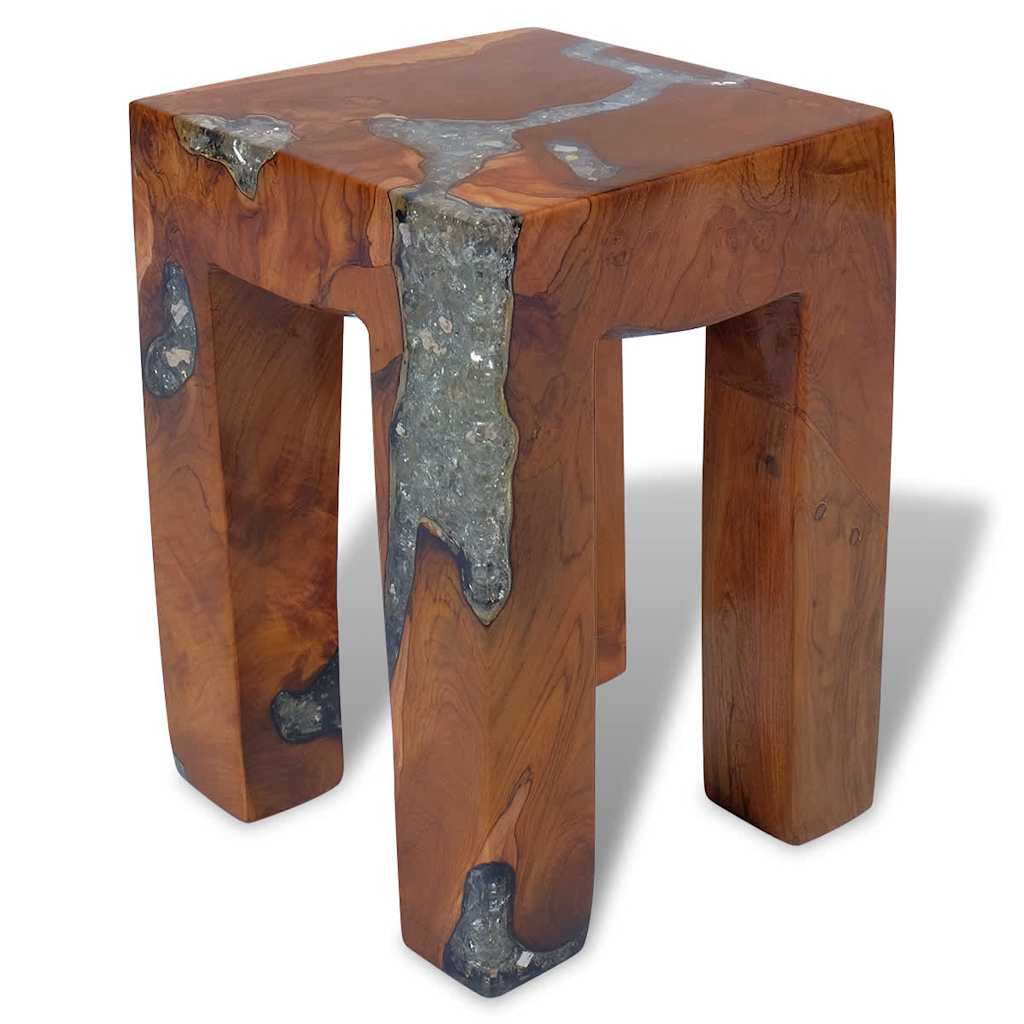 Stool, solid teak and resin