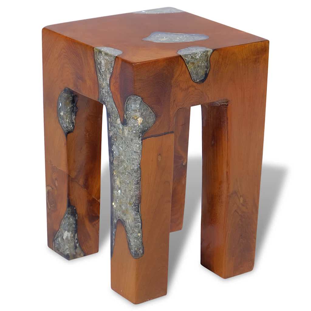 Stool, solid teak and resin