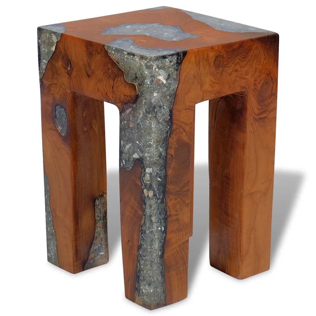 Stool, solid teak and resin