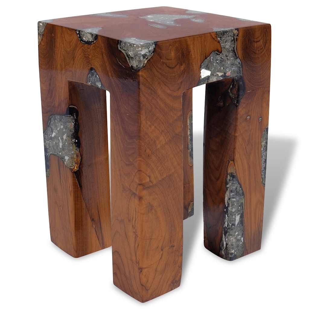 Stool, solid teak and resin