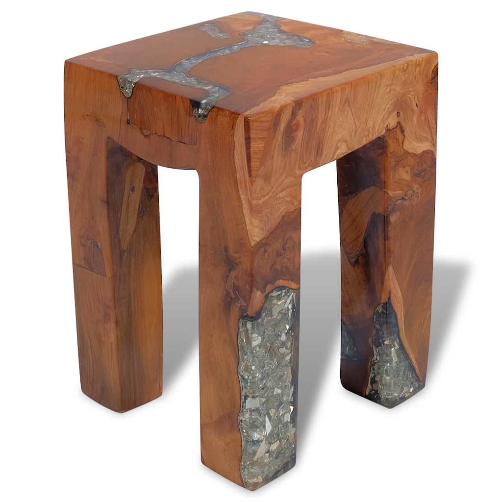 Stool, solid teak and resin