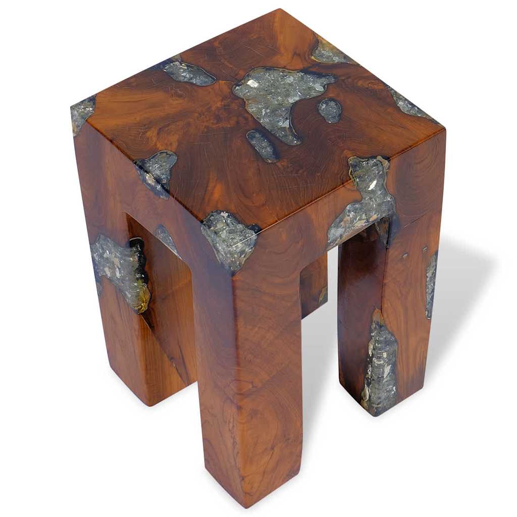 Stool, solid teak and resin